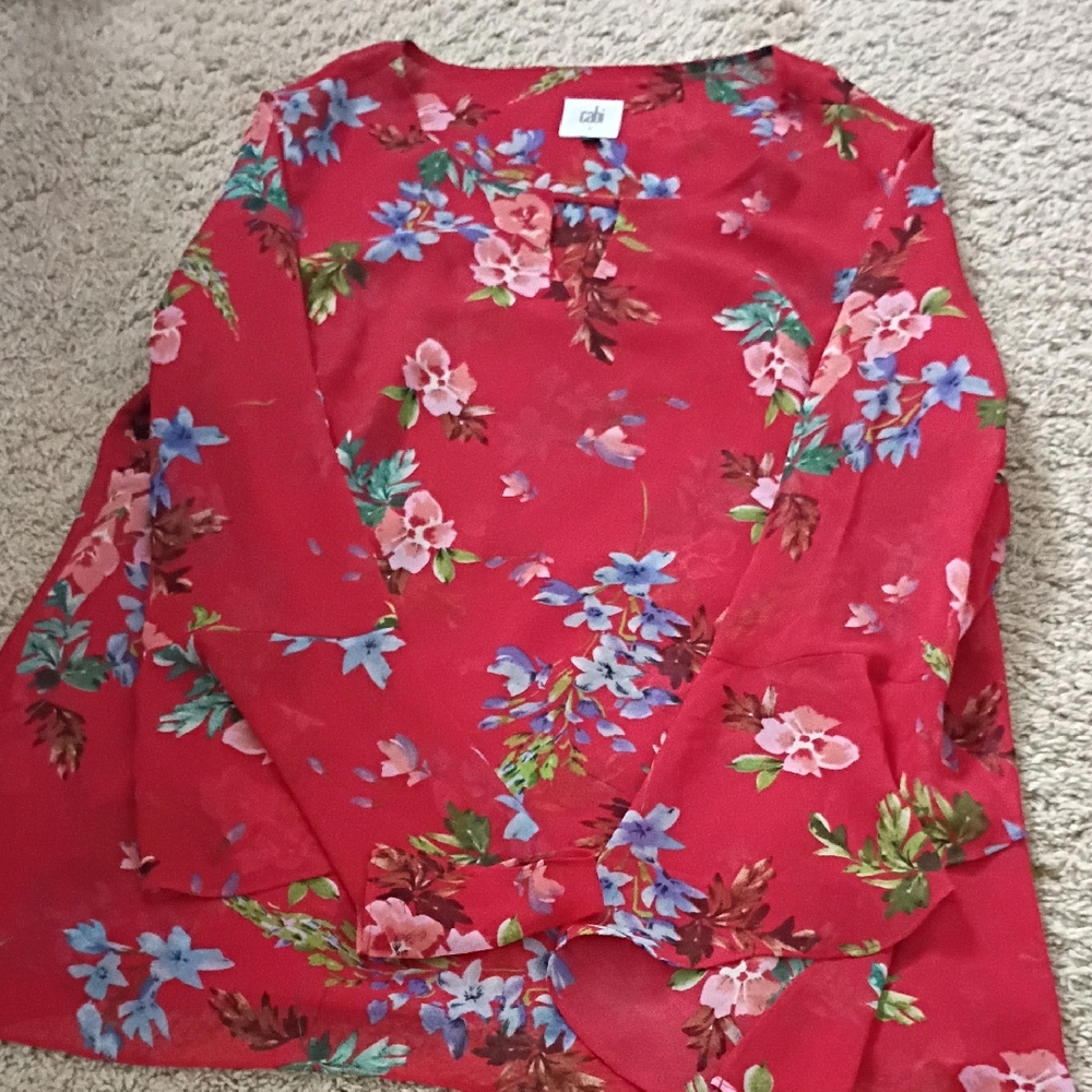 CAbi Red Floral Women's Blouse